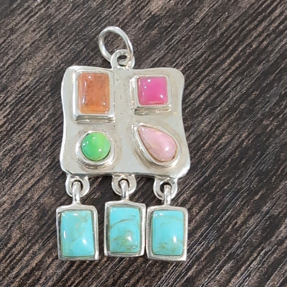 Studio Barse Sterling Silver Multi-Stone Colorful Dangle Pendant